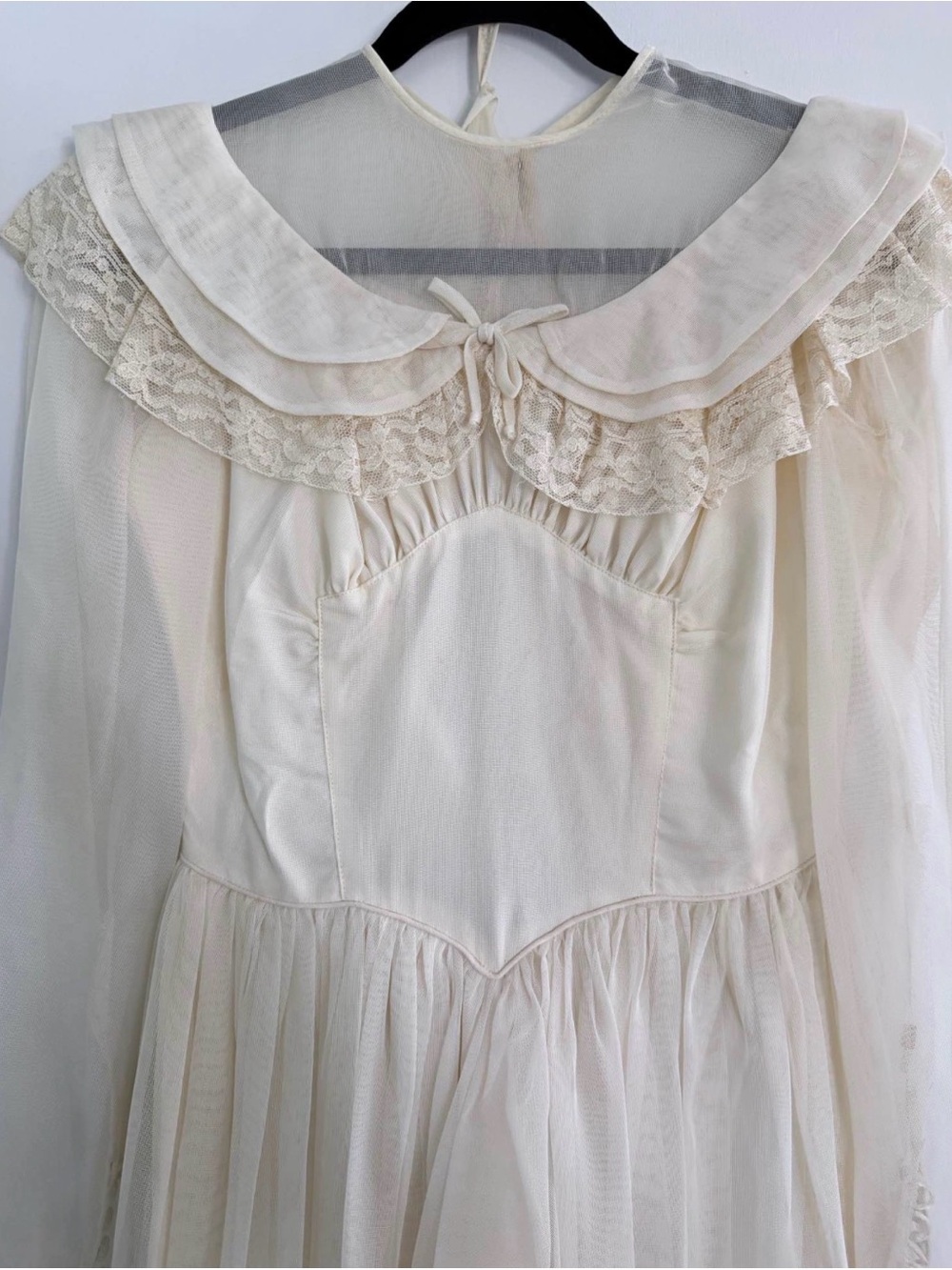Ivory Lace-Trim Sheer Vintage-Style Dress